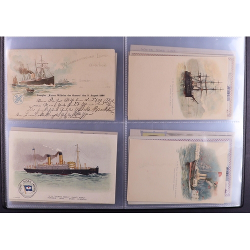 150 - MARITIME POSTCARDS collection in album of better cards showing ships, all art style incl David MacBr... 