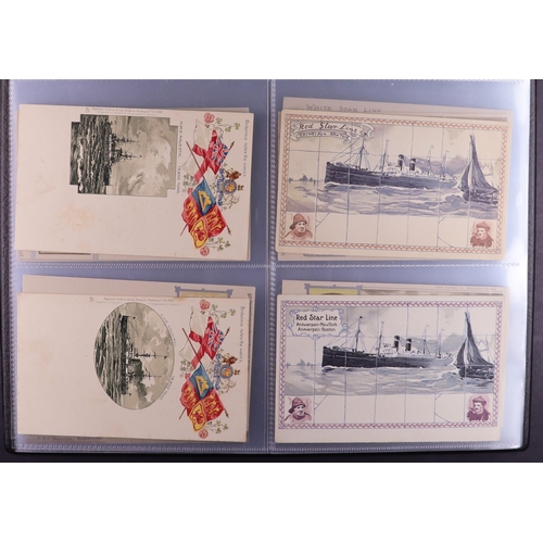 150 - MARITIME POSTCARDS collection in album of better cards showing ships, all art style incl David MacBr... 