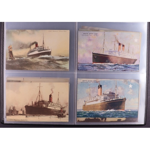 150 - MARITIME POSTCARDS collection in album of better cards showing ships, all art style incl David MacBr... 