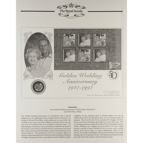 133 - GOLD COIN Guernsey 1997 Golden Wedding coin cover containing £5 (1/25oz) 24 carat gold proof coin, v... 