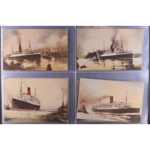 150 - MARITIME POSTCARDS collection in album of better cards showing ships, all art style incl David MacBr... 