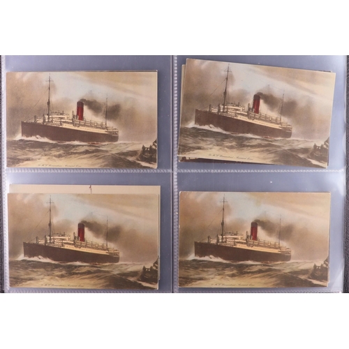 150 - MARITIME POSTCARDS collection in album of better cards showing ships, all art style incl David MacBr... 