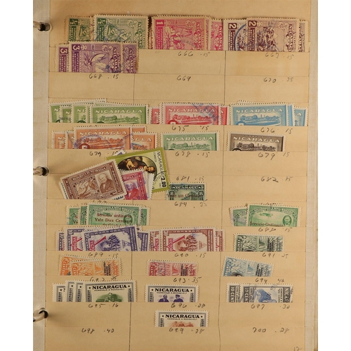 1043 - NICARAGUA 1860's - 1990's IN TWO BIG BINDERS of chiefly used stamps on old manilla stock pages in 2 ... 