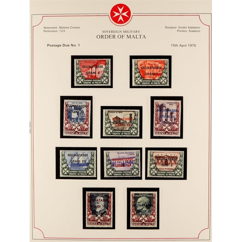 107 - SOVEREIGN MILITARY ORDER OF MALTA. 1966 - 1990 COLLECTION in 3 albums of never hinged mint stamps, m... 