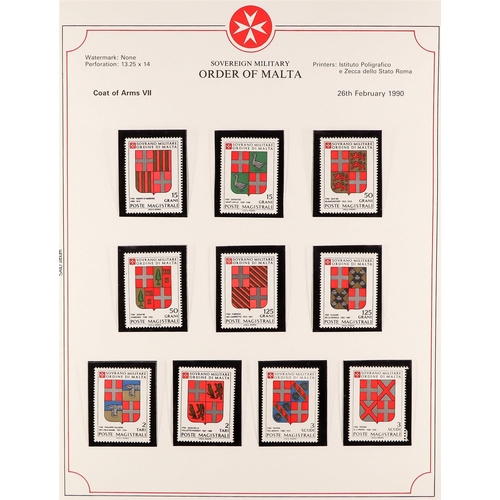 107 - SOVEREIGN MILITARY ORDER OF MALTA. 1966 - 1990 COLLECTION in 3 albums of never hinged mint stamps, m... 