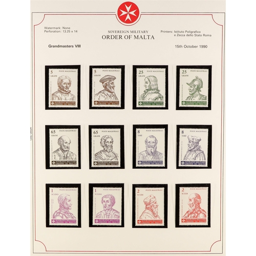 107 - SOVEREIGN MILITARY ORDER OF MALTA. 1966 - 1990 COLLECTION in 3 albums of never hinged mint stamps, m... 