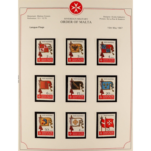 107 - SOVEREIGN MILITARY ORDER OF MALTA. 1966 - 1990 COLLECTION in 3 albums of never hinged mint stamps, m... 