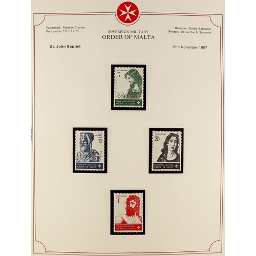 107 - SOVEREIGN MILITARY ORDER OF MALTA. 1966 - 1990 COLLECTION in 3 albums of never hinged mint stamps, m... 