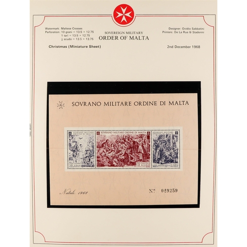 107 - SOVEREIGN MILITARY ORDER OF MALTA. 1966 - 1990 COLLECTION in 3 albums of never hinged mint stamps, m... 