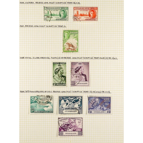 1077 - NYASALAND 1937 - 1951 COMPLETE USED COLLECTION on album pages, includes a complete basic run (SG 127... 