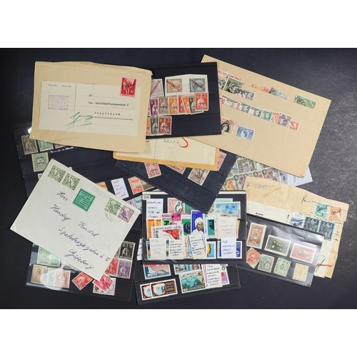 110 - 2 CARTONS WITH INTERESTING CONTENTS from an advanced collectors estate, loose stamps in tubs and sim... 