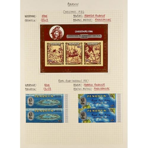 1100 - PENRHYN 1982 - 1996 MINT / NEVER HINGED MINT COLLECTION in album, the stamps mint, the miniature she... 