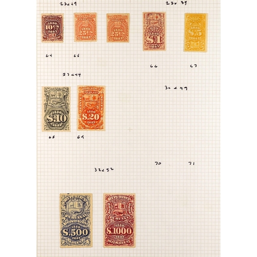 1102 - PERU REVENUE STAMPS 1866 - 1910 COLLECTION of 130+ mint & used items on pages, note Documentary 1866... 