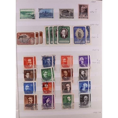 1138 - RUSSIA 1948-1990 MOSTLY USED COLLECTION with light duplication sorted by cat numbers in six stockboo... 