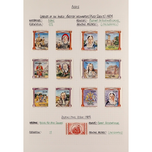 1152 - NEVIS 1980 - 1990 EXTENSIVE COLLECTION of 1300+ mint & never hinged mint stamps, and 40+ miniature s... 