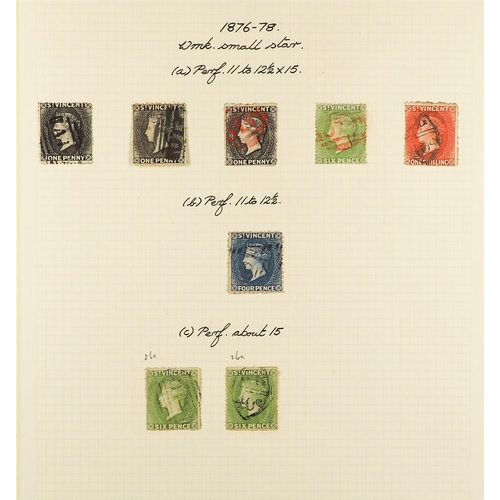 1166 - ST VINCENT 1861 - 1899 USED COLLECTION of over 90 stamps on pages, note 1862-68 perf 11 to 12½ 4d, p... 