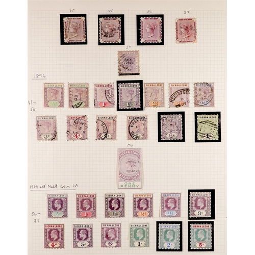 1195 - SIERRA LEONE 1859 - 1897 COLLECTION of over 60 mint & used stamps on album pages, note 1859-74 6d du... 