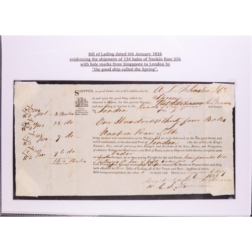 1199 - SINGAPORE 1826 ELS to London containing the orginal 6th January Bill of Lading for 134 bales of Nank... 