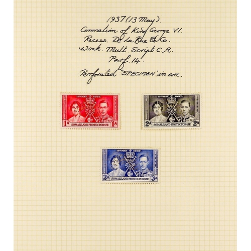 1206 - SOMALILAND PROTECT 1937 - 1951 MINT SPECIALIZED COLLECTION on 13 album pages, note 1937 Coronation s... 