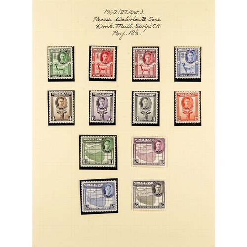 1206 - SOMALILAND PROTECT 1937 - 1951 MINT SPECIALIZED COLLECTION on 13 album pages, note 1937 Coronation s... 