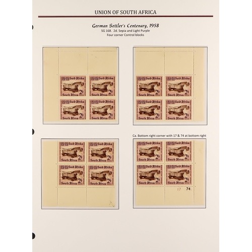 1231 - SOUTH AFRICA 1953 - 1960 COMMEMORATIVES WITH VARIETIES, SPECIALIZATION collection in a pair of quali... 