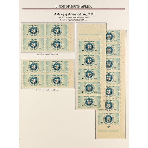 1231 - SOUTH AFRICA 1953 - 1960 COMMEMORATIVES WITH VARIETIES, SPECIALIZATION collection in a pair of quali... 