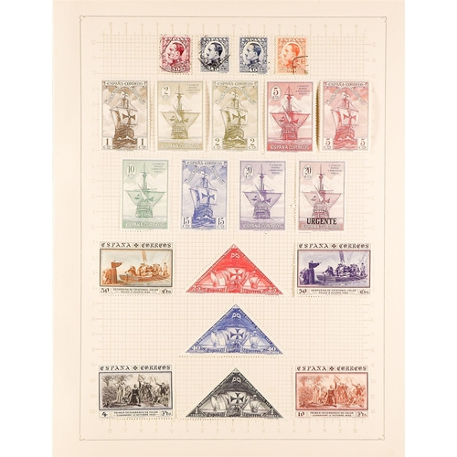 1242 - SPAIN 1850 - 1951 COLLECTION of mint and used stamps on pages, note 1850 6c & 12c, 1851 6r (repaired... 