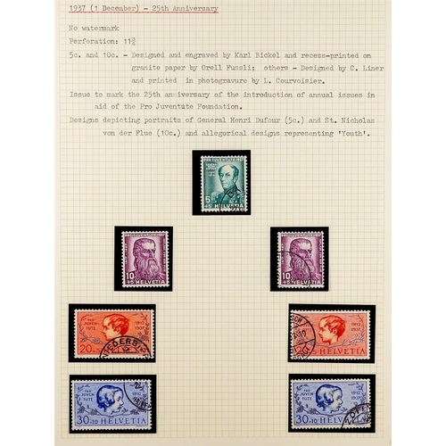 1278 - SWITZERLAND 1913 - 1945 PRO JUVENTUTE COLLECTION of used stamps, plus covers and cards. Comprehensiv... 