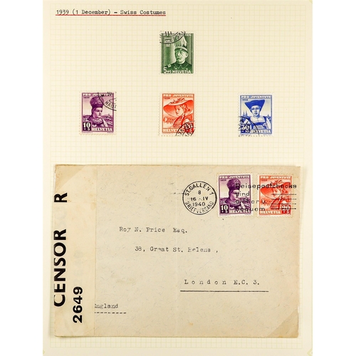 1278 - SWITZERLAND 1913 - 1945 PRO JUVENTUTE COLLECTION of used stamps, plus covers and cards. Comprehensiv... 