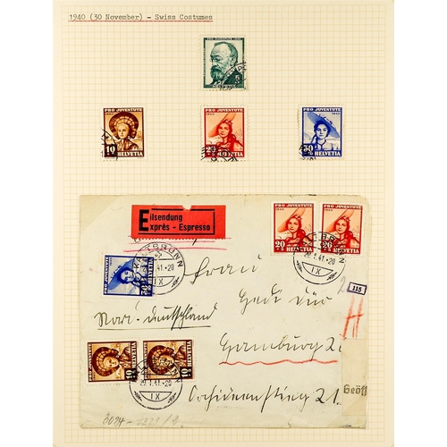 1278 - SWITZERLAND 1913 - 1945 PRO JUVENTUTE COLLECTION of used stamps, plus covers and cards. Comprehensiv... 