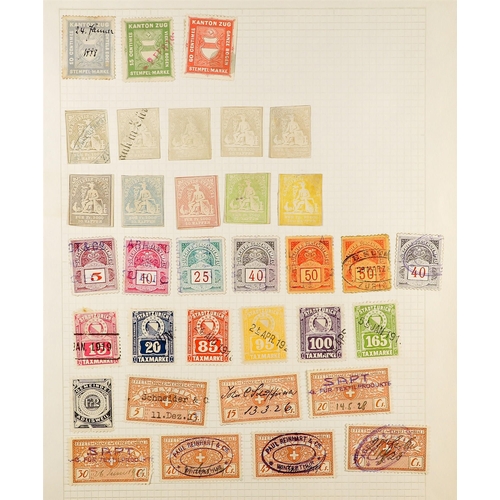 1287 - SWITZERLAND REVENUE STAMPS COLLECTION 19th Century to 1920's on pages, note Aargau, Basel with Polic... 