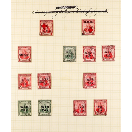 1309 - TRINIDAD & TOBAGO 1913 - 1938 USED COLLECTION of around 100 stamps annotated on album pages, note 19... 