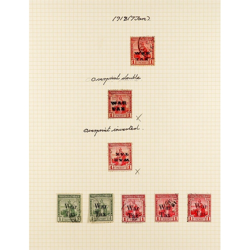 1309 - TRINIDAD & TOBAGO 1913 - 1938 USED COLLECTION of around 100 stamps annotated on album pages, note 19... 