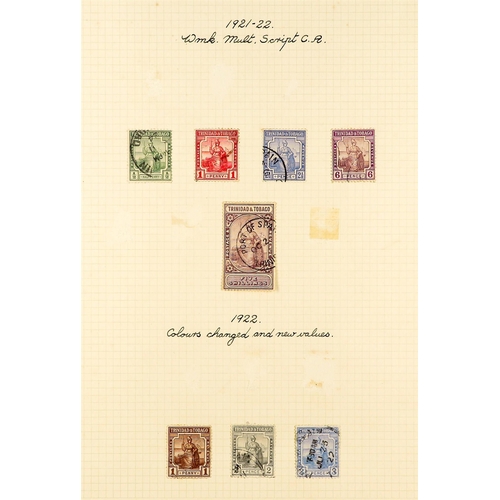 1309 - TRINIDAD & TOBAGO 1913 - 1938 USED COLLECTION of around 100 stamps annotated on album pages, note 19... 