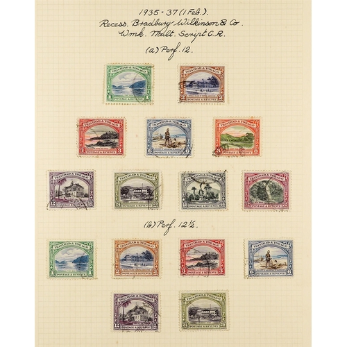 1309 - TRINIDAD & TOBAGO 1913 - 1938 USED COLLECTION of around 100 stamps annotated on album pages, note 19... 