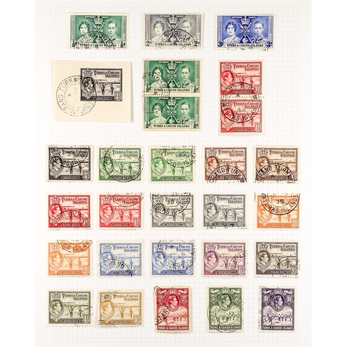 1318 - TURKS & CAICOS IS. 1881 - 1950 USED COLLECTION on pages, includes 1881 set to 6d (1d & 6d wmk Crown ... 