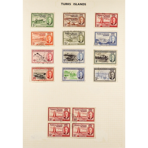 1318 - TURKS & CAICOS IS. 1881 - 1950 USED COLLECTION on pages, includes 1881 set to 6d (1d & 6d wmk Crown ... 