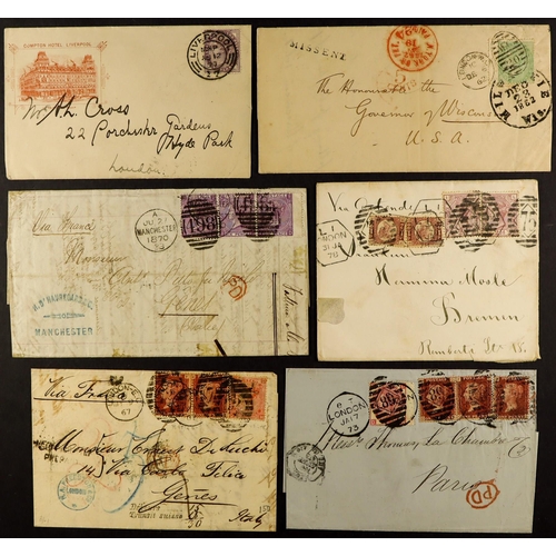 1347 - GREAT BRITAIN POSTAL HISTORY / COVERS mostly QV EL's to overseas destinations incl much trans-Atlant... 