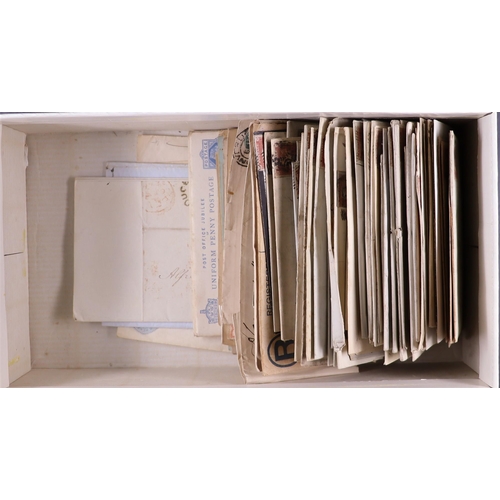 1389 - GB. COVERS & POSTAL HISTORY 1620-1890's OLD COVERS HOARD in box, includes 1620 vellum document, pre-... 