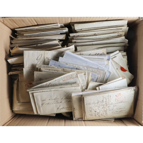 1418 - GB. COVERS & POSTAL HISTORY PRE STAMP ACCUMULATION a carton with mixed entires, fronts etc, incl. 