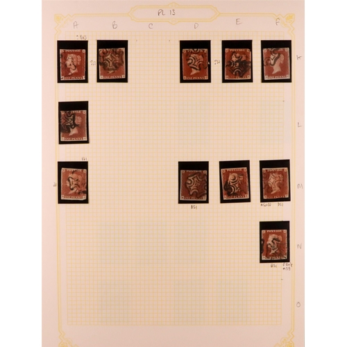 1452 - GB.QUEEN VICTORIA 1841 1D PLATE 13. The collection of 107 different positions of the 1d red-brown im... 