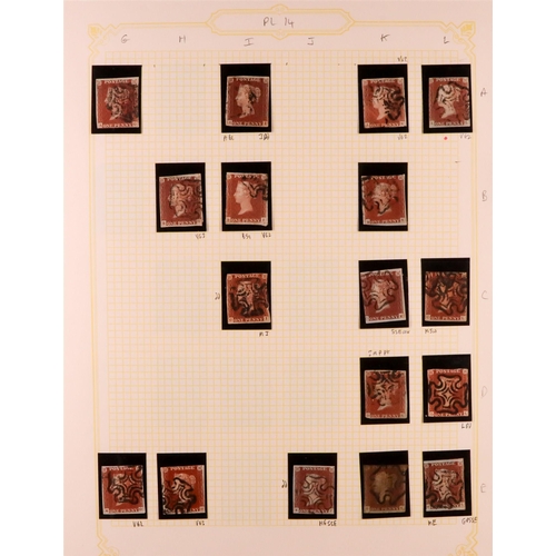 1453 - GB.QUEEN VICTORIA 1841 1D PLATE 14. The collection of 128 different positions of the 1d red-brown im... 