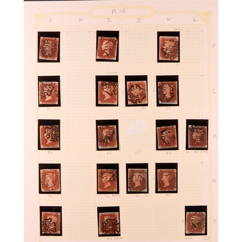 1454 - GB.QUEEN VICTORIA 1841 1D PLATE 15. The collection of 136 different positions of the 1d red-brown im... 