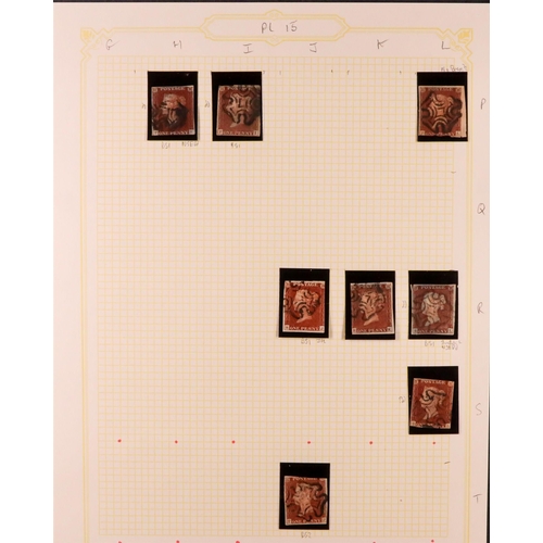 1454 - GB.QUEEN VICTORIA 1841 1D PLATE 15. The collection of 136 different positions of the 1d red-brown im... 