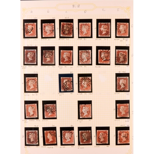 1457 - GB.QUEEN VICTORIA 1841 1D PLATE 18. The collection of 158 different positions of the 1d red-brown im... 