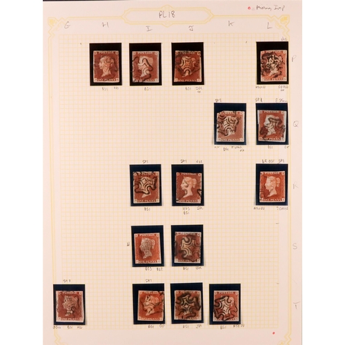 1457 - GB.QUEEN VICTORIA 1841 1D PLATE 18. The collection of 158 different positions of the 1d red-brown im... 