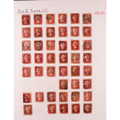 1540 - GB.QUEEN VICTORIA 1864-79 PENNY PLATE RECONSTRUCTION.  1d reds plate 119 (SG 43/44) largely complete... 