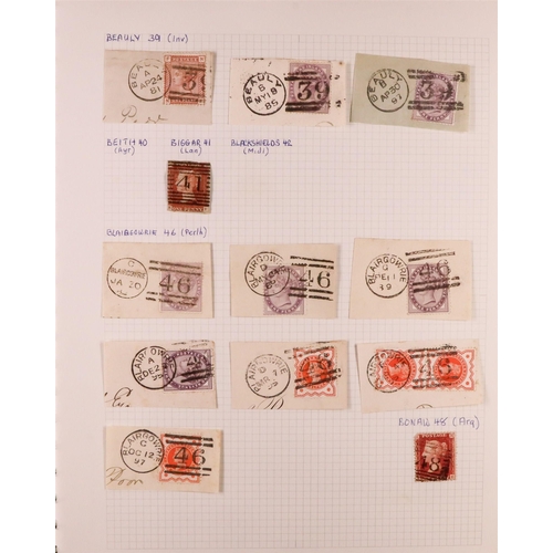 1603 - GB.QUEEN VICTORIA SCOTTISH CANCELLATIONS. A collection of 1840's - 1890's stamps chiefly on pieces, ... 