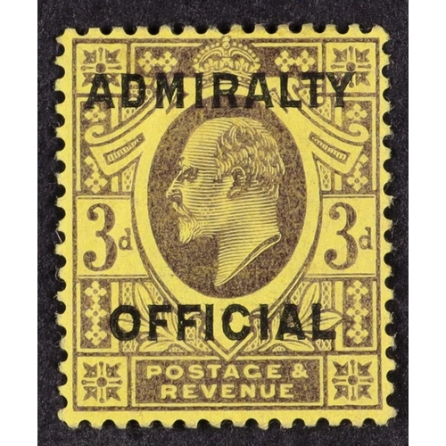 1618 - GB.EDWARD VII ADMIRALTY OFFICIAL 1903 3d dull purple / orange-yellow opt type O11, SG O112, mint lig... 