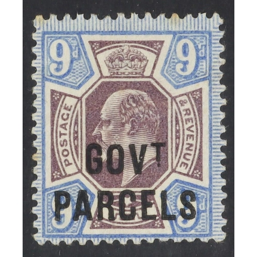 1621 - GB.EDWARD VII GOVT PARCELS 1902 9d dull purple and ultramarine, SG O77, mint part OG, light foxing o... 